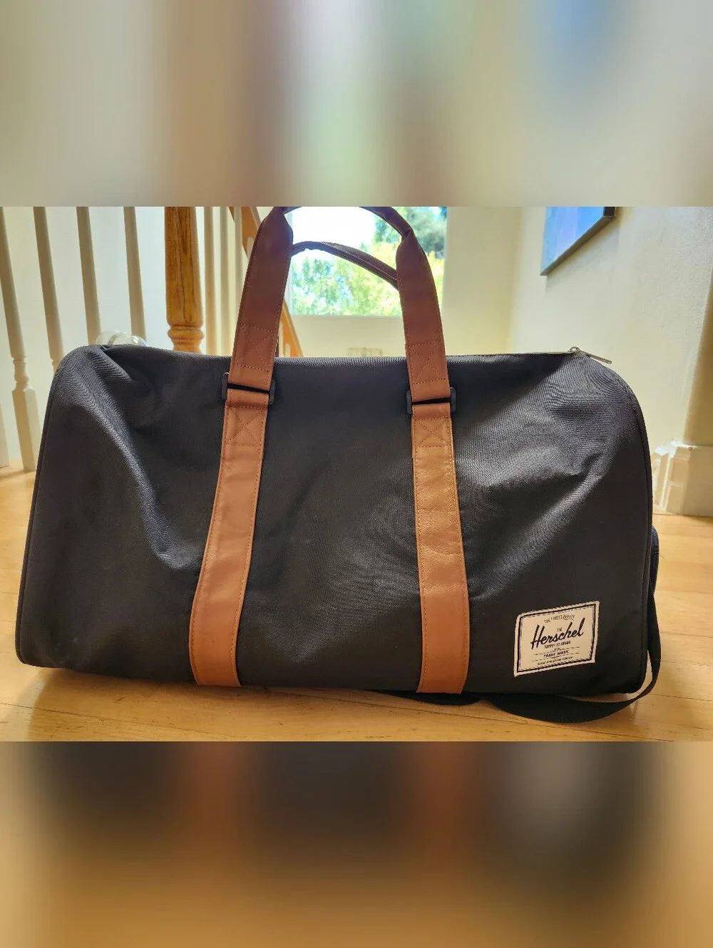 Herschel Supply Co Novel Black Duffel Bag with Brown Leather Handles